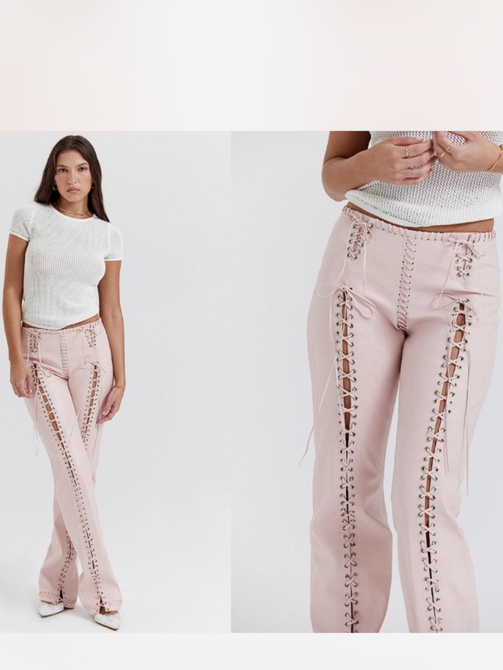 House of CB pink vegan leather lace up pants